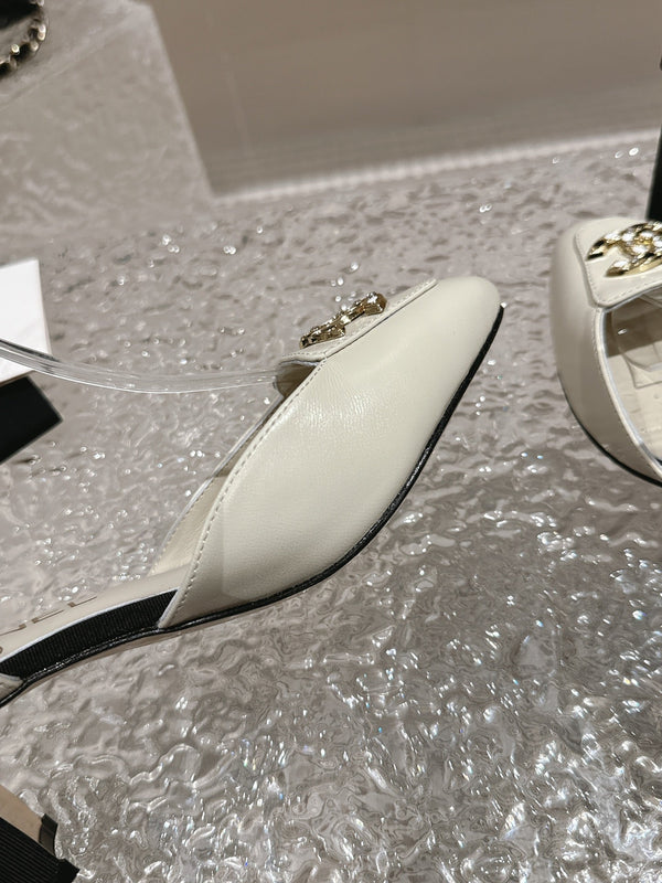 slingbacks 60 white black lambskin cc logo