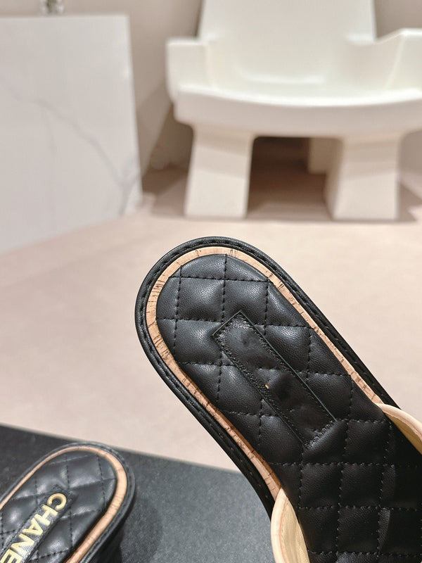 sandalo mulo 40 beige nero vitello trapuntato