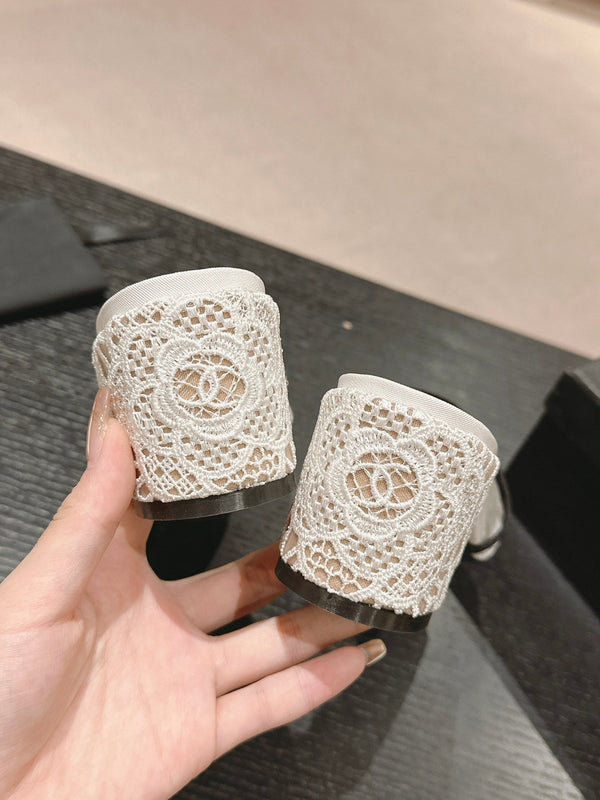 mule sandal 60 white lace fabric