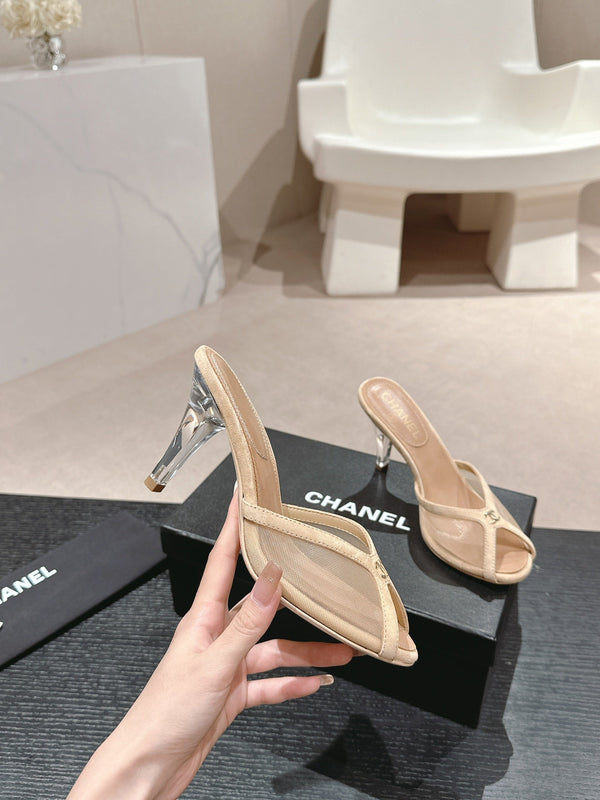 sandalo mulo 75 tessuto beige pelle di vitello beige scuro