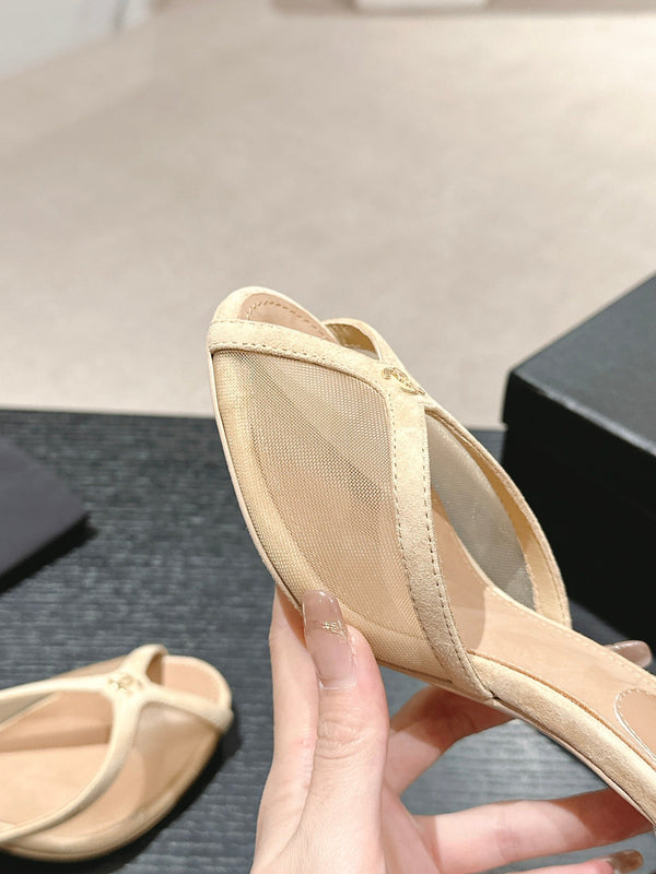 sandalo mulo 75 tessuto beige pelle di vitello beige scuro