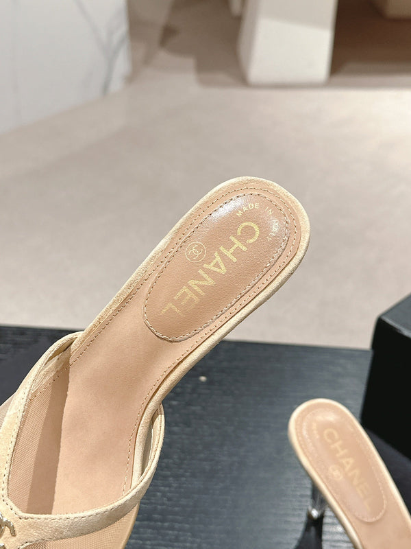 sandalo mulo 75 tessuto beige pelle di vitello beige scuro
