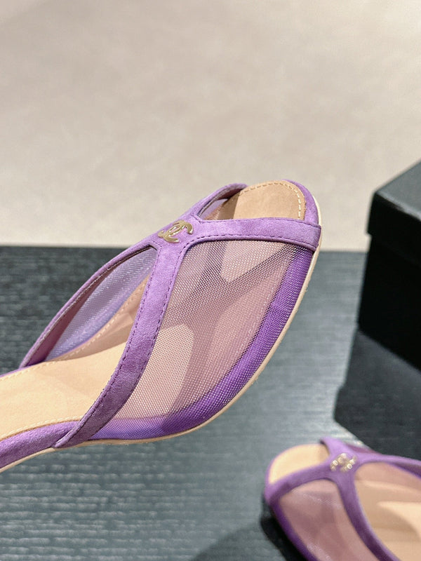 sandalo mulo 75 tessuto viola pelle di vitello beige scuro