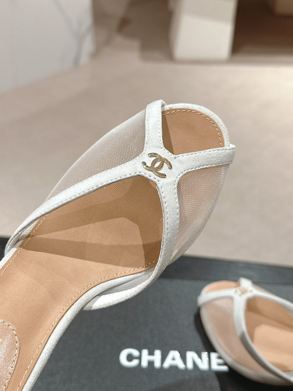 sandalo mulo 75 tessuto bianco vitello beige scuro