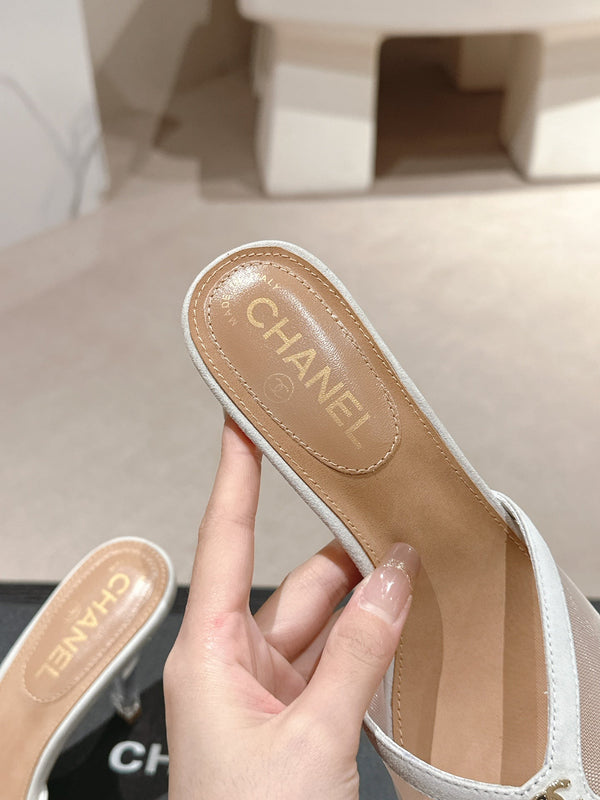 sandalo mulo 75 tessuto bianco vitello beige scuro