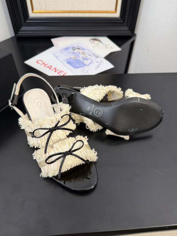sandalo slingback cc25 ̣65mm fiocco nero grosgrain tela bianca 233589