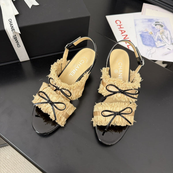 sandalo slingback cc25 ̣65mm fiocco nero grosgrain tela oro 233590