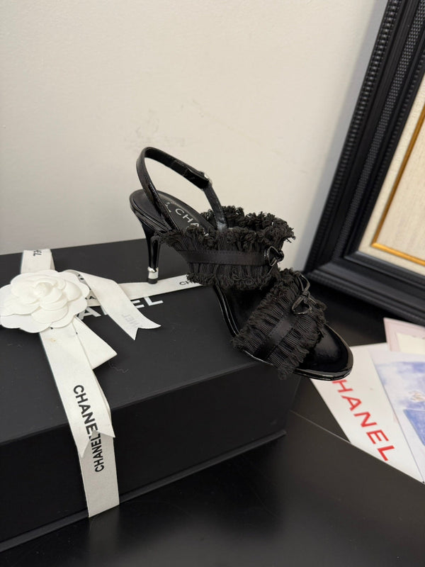 sandalo slingback cc25 ̣fiocco 90mm tela grosgrain nera 233596
