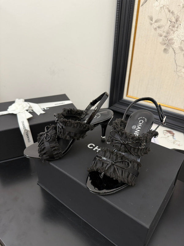 sandalo slingback cc25 ̣fiocco 90mm tela grosgrain nera 233596