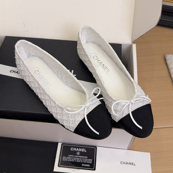 CC 25 Ballerine Tessuto a rete bianco Grosgrain nero 277707 