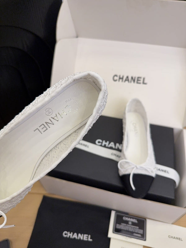 CC 25 Ballerine Tessuto a rete bianco Grosgrain nero 277707 