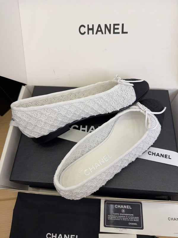 CC 25 Ballerine Tessuto a rete bianco Grosgrain nero 277707 