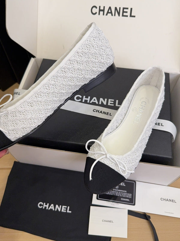 CC 25 Ballerine Tessuto a rete bianco Grosgrain nero 277707 