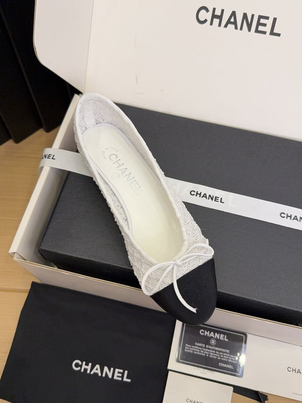 CC 25 Ballerine Tessuto a rete bianco Grosgrain nero 277707 