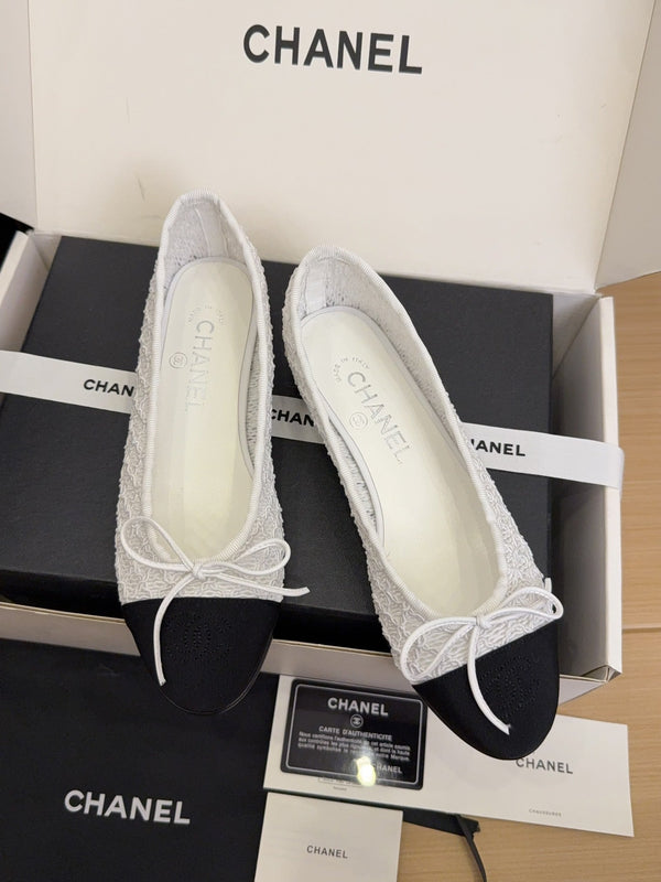 CC 25 Ballerine Tessuto a rete bianco Grosgrain nero 277707 