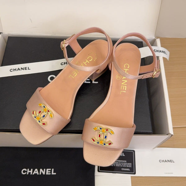 CC 25 High Heels 40 Sandals Salmon Satin And Sheepskin Square Toe 277712