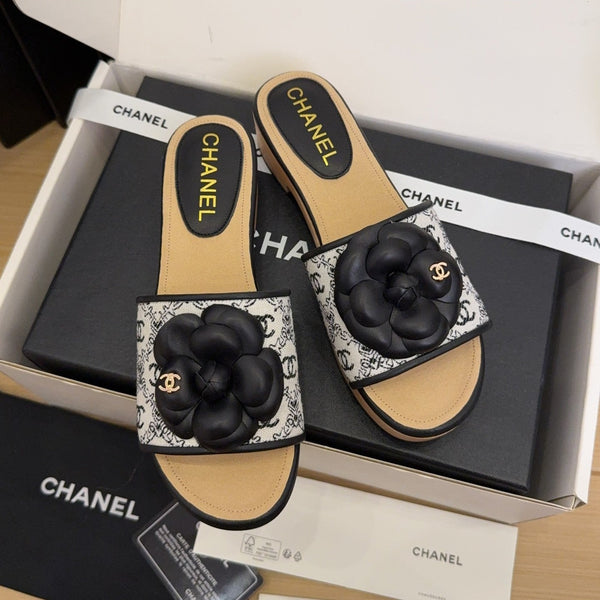 CC 25 Camellia Mule 40 Black Fabric And Beige Leather 277718