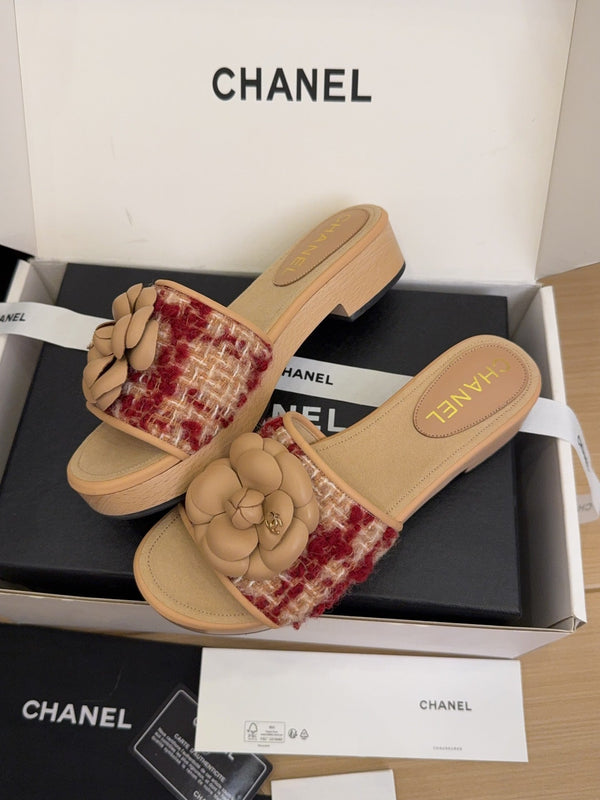 CC 25 Camellia Mule 40 Red Mix Beige Tweed And Beige Leather 277719
