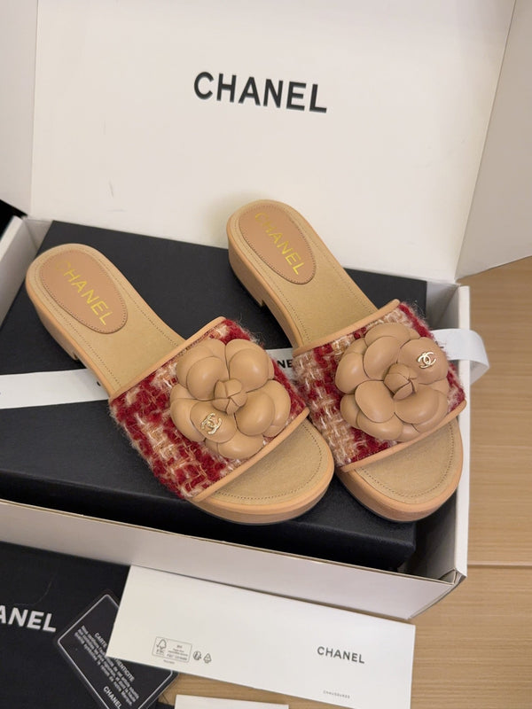 CC 25 Camellia Mule 40 Red Mix Beige Tweed And Beige Leather 277719