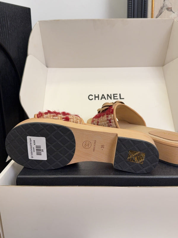 CC 25 Camellia Mule 40 Red Mix Beige Tweed And Beige Leather 277719