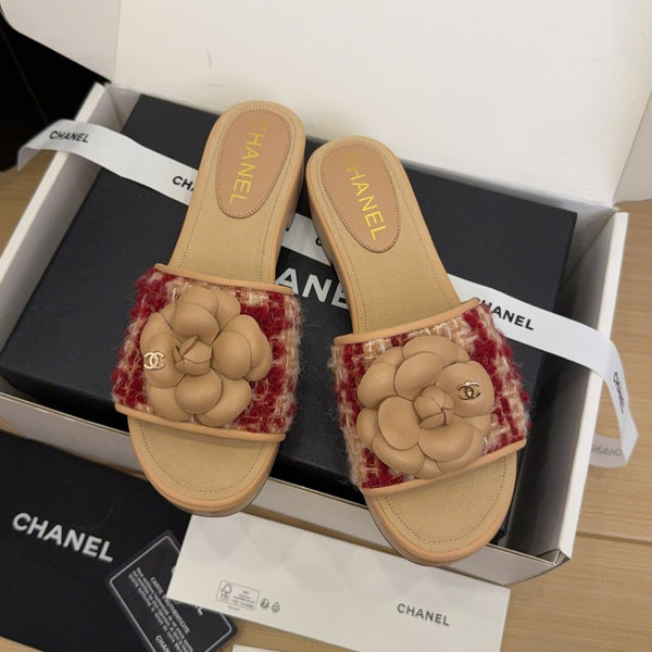 CC 25 Camellia Mule 40 Red Mix Beige Tweed And Beige Leather 277719
