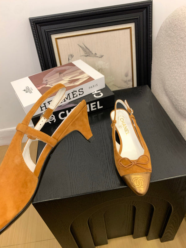 CC 25 Slingbacks 45 Bow With Carrot Suede Mix Gold Sheepskin 277674