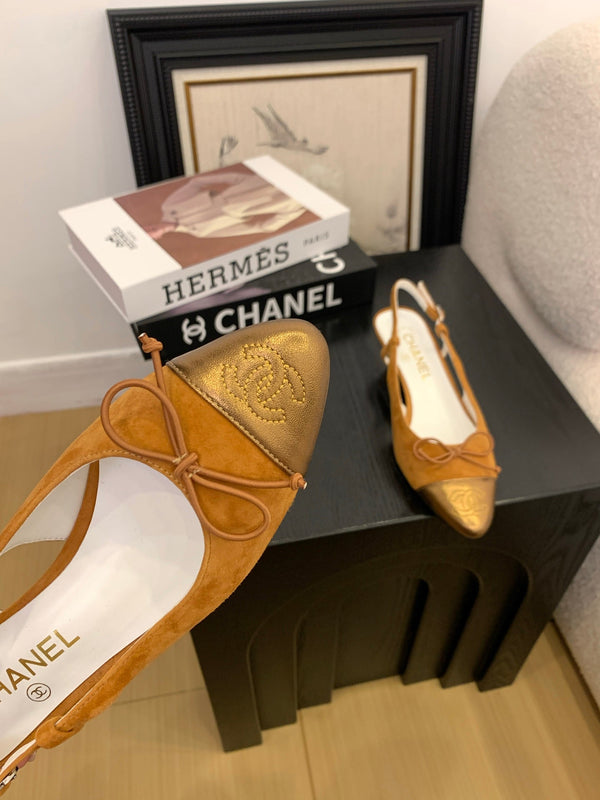 CC 25 Slingbacks 45 Bow With Carrot Suede Mix Gold Sheepskin 277674
