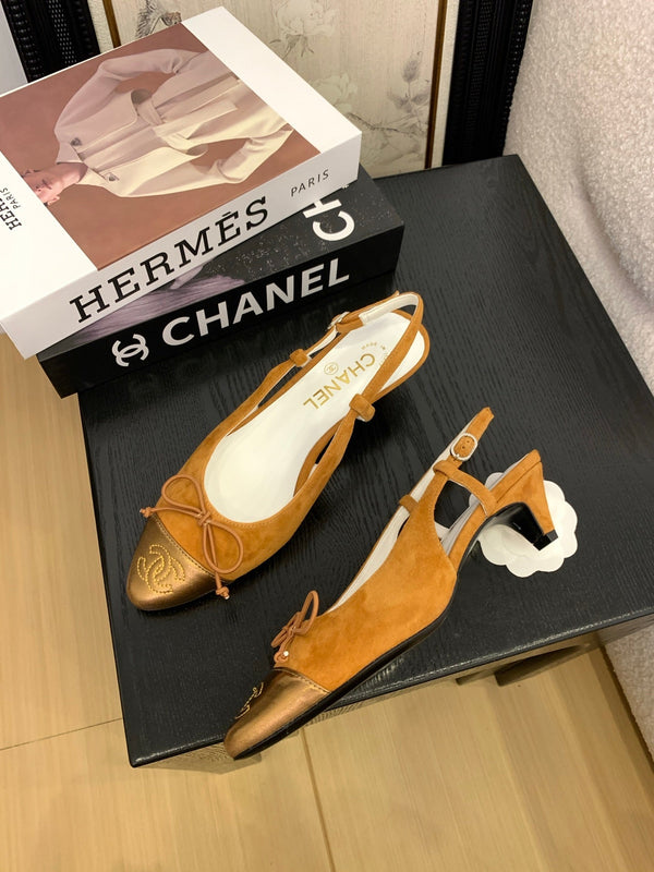 CC 25 Slingbacks 45 Bow With Carrot Suede Mix Gold Sheepskin 277674