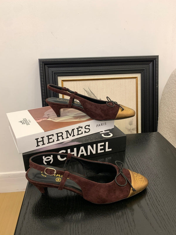 CC 25 Slingbacks 45 Bow With Burgundy Suede Mix Gold Sheepskin 277675