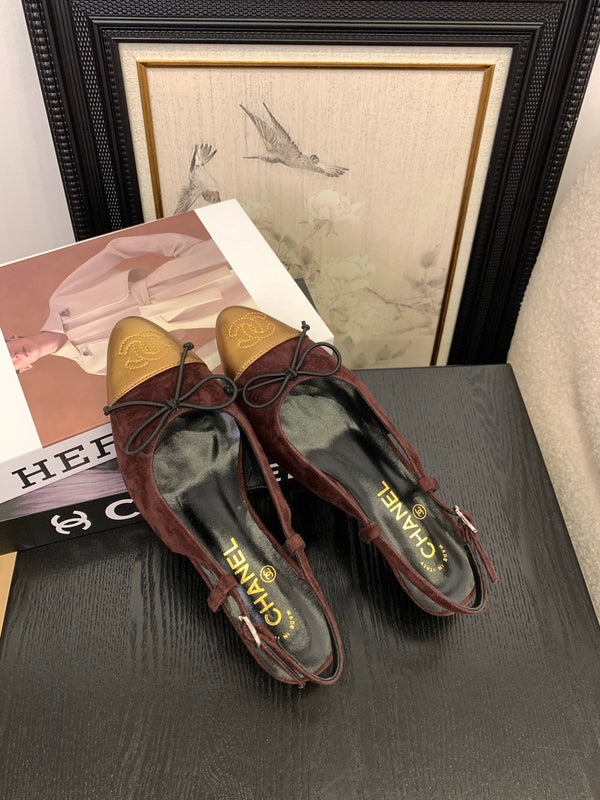 CC 25 Slingbacks 45 Bow With Burgundy Suede Mix Gold Sheepskin 277675