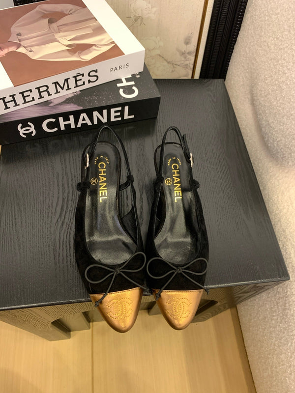 CC 25 Slingbacks 45 Bow With Black Suede Mix Gold Sheepskin 277676