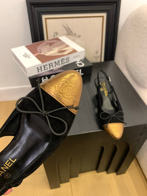CC 25 Slingbacks 45 Bow With Black Suede Mix Gold Sheepskin 277676