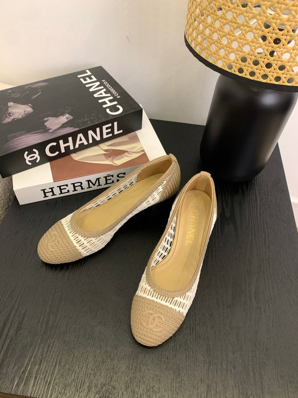 cc 25 ballet flat 50mm beige white raffia 288816