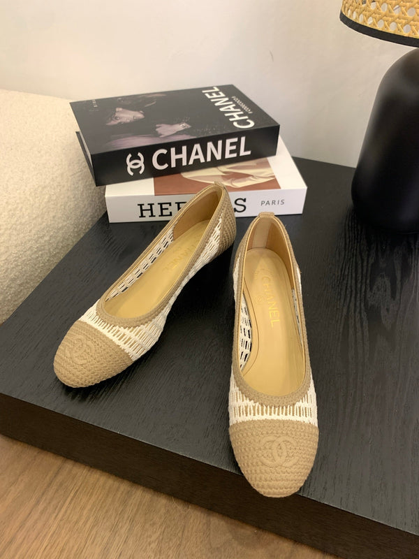 cc 25 ballet flat 50mm beige white raffia 288816