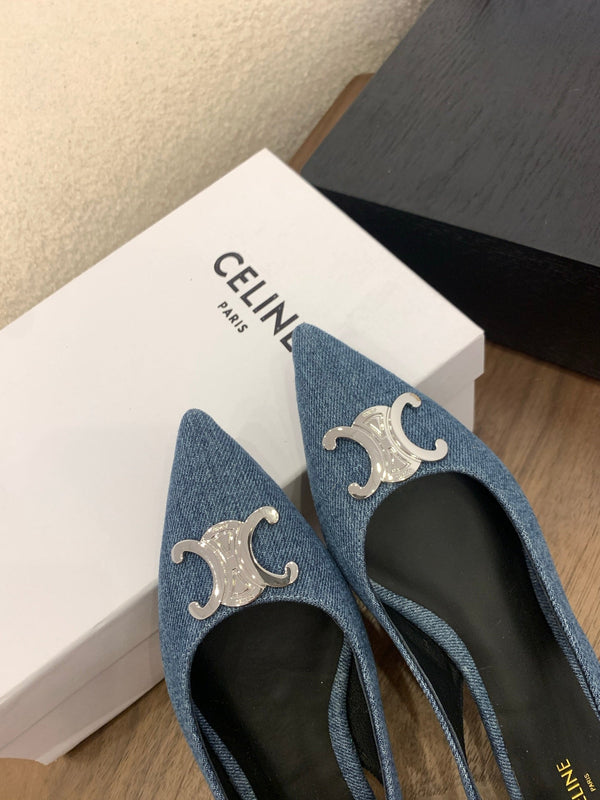 CL Alma Triomphe Slingback Flat In Blue Denim 318795