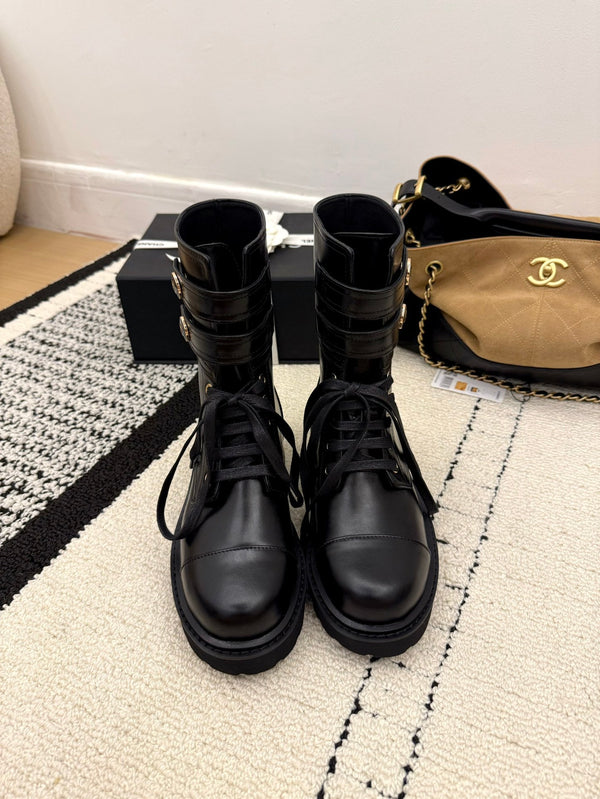 CC 2025 Lace-up Combat Boot Black Leather 548115