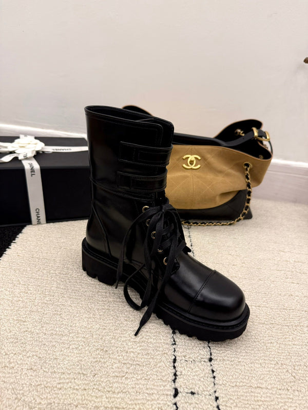 CC 2025 Lace-up Combat Boot Black Leather 548115