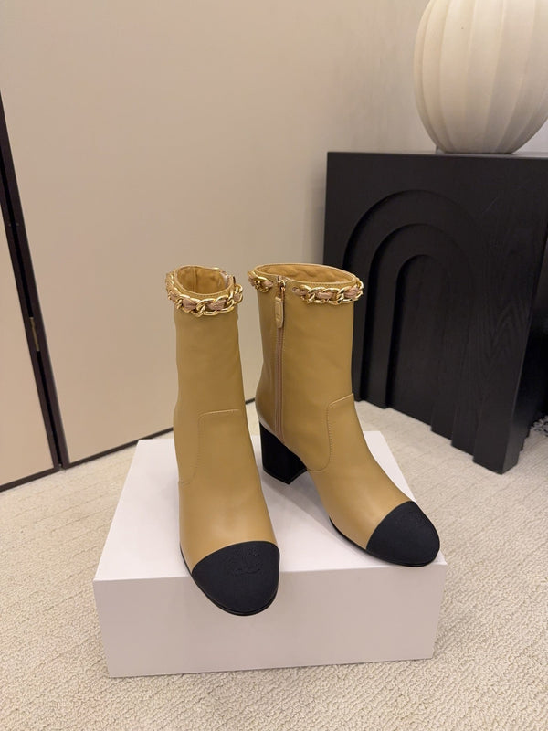 CC 26 Botte Détail Chaussette Crème Beige Laine Cuir 588841