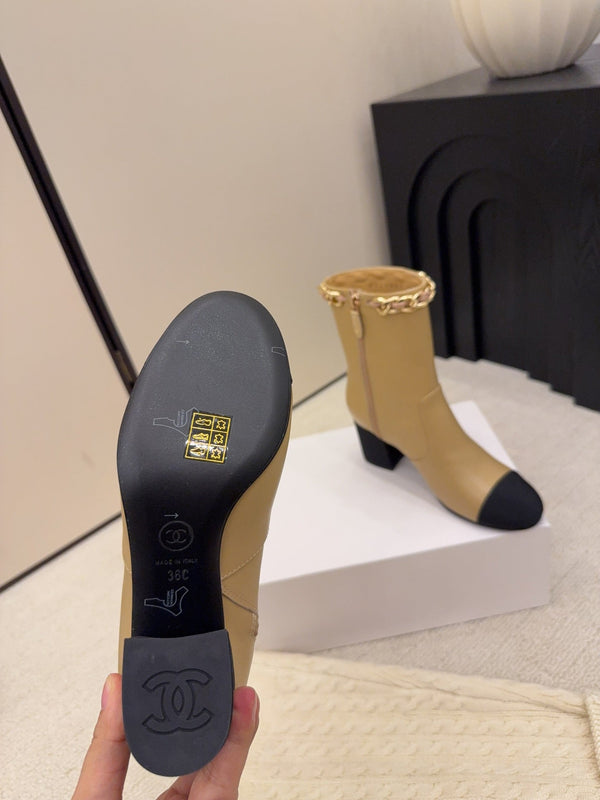 CC 26 Botte Détail Chaussette Crème Beige Laine Cuir 588841