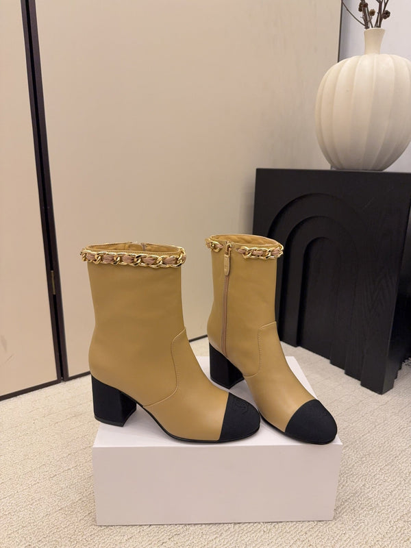 CC 26 Botte Détail Chaussette Crème Beige Laine Cuir 588841
