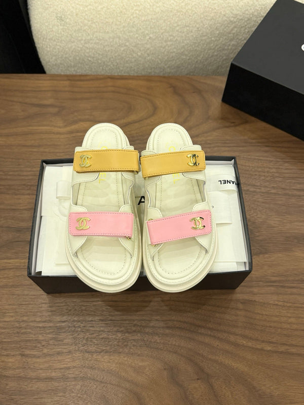 CC Dad Mules White Pink Brown Calfskin 850577