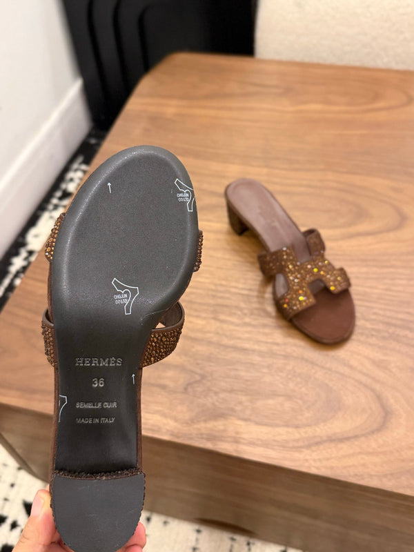 HM 26s Oasis Sandal Dark Brown Suede With Crystals