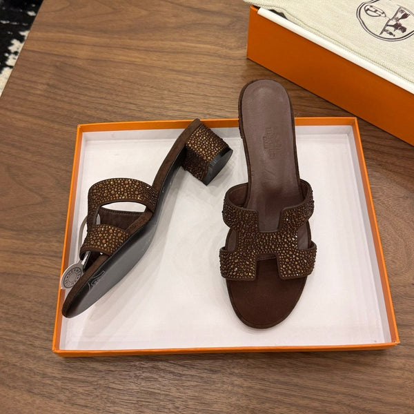 HM 26s Oasis Sandal Dark Brown Suede With Crystals