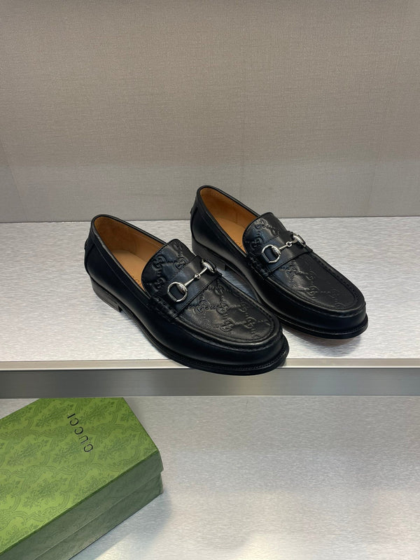 GG Men's Horsebit Loafer Black Embossed Cowhide 542447