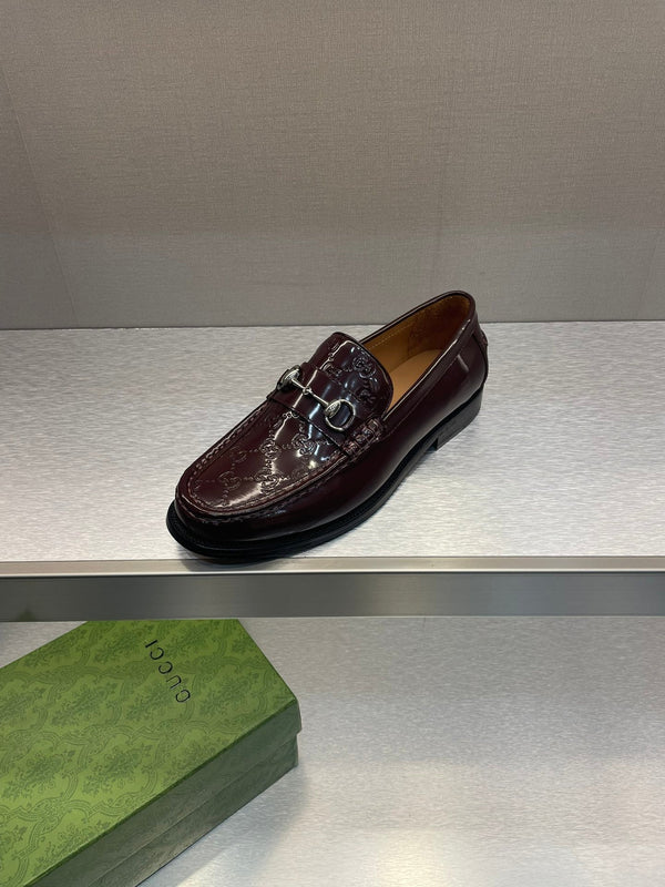 GG Men's Horsebit Loafer Brown Embossed Patent Leather 542448
