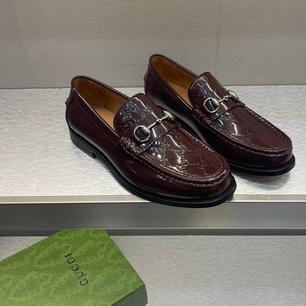 GG Men's Horsebit Loafer Brown Embossed Patent Leather 542448
