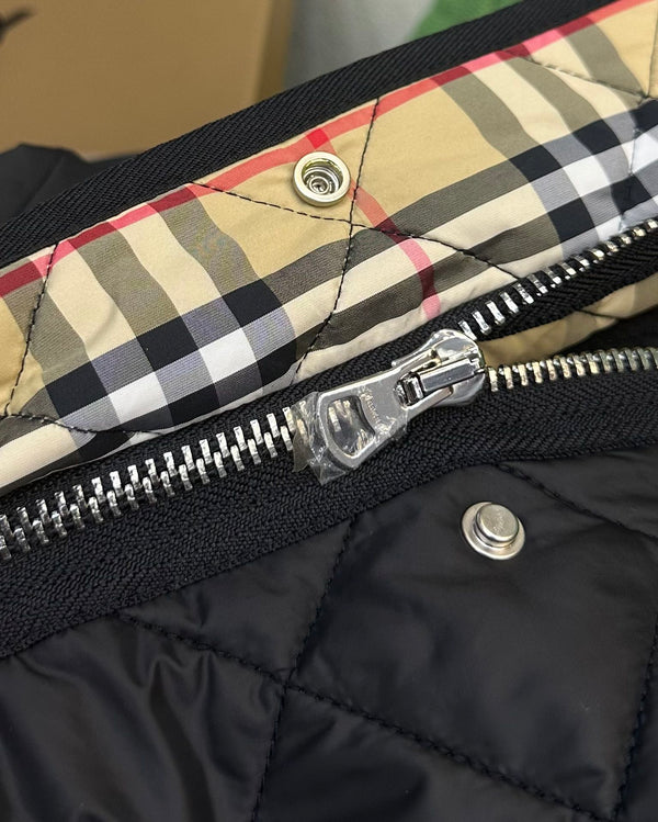 Burberry 25 Quilted Hooded Long Coat Black Polyester Cotton