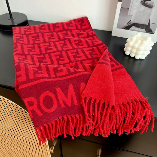Écharpe Jacquard FF 180CM Laine Rouge 103630