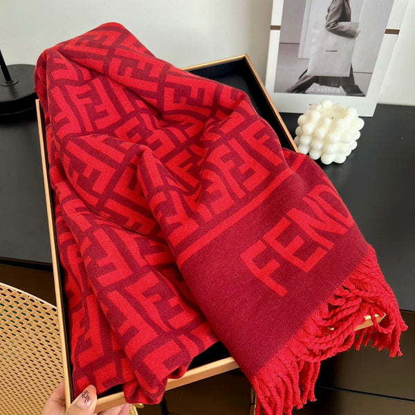 Écharpe Jacquard FF 180CM Laine Rouge 103630