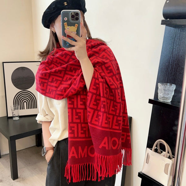 Écharpe Jacquard FF 180CM Laine Rouge 103630